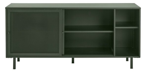 Ciemnozielona metalowa niska komoda z drzwiami przesuwnymi 160x75 cm Veep – Unique Furniture