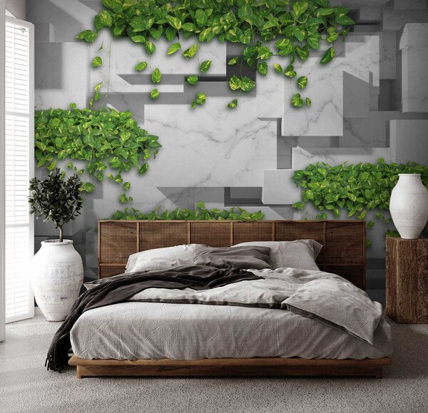 Fototapeta Ściana z zielonymi liśćmi, Fototapety 3d, Popularne Fototapety, u34395 - Tapeko.pl