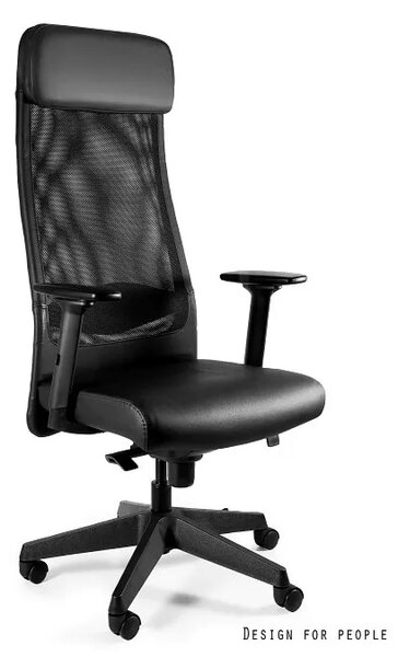 Fotel biurowy ARES SOFT czarny/skóra naturalna