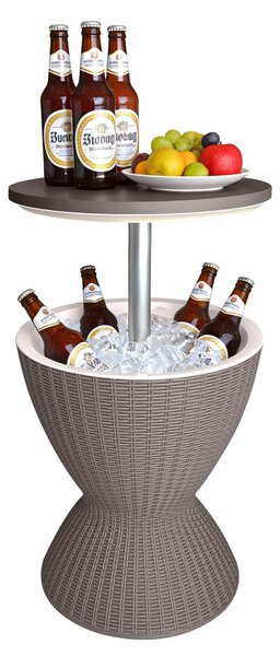 Stolik pomocniczy Relaxdays z funkcj chodzenia, 30 l, Cool Bar, wys. x rednica: 57 x 48,5 cm, regulowana wysoko, rattan, stolik barowy, beowy