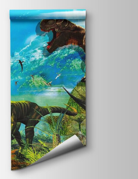 Fototapeta Grupa dinozaurów w lesie, Fototapety z zwierzętami, Popularne Fototapety, u35232 - Tapeko.pl