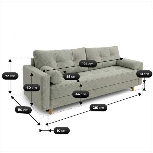 Sofa z Funkcją Spania LONAR Szara Boucle Nowoczesna