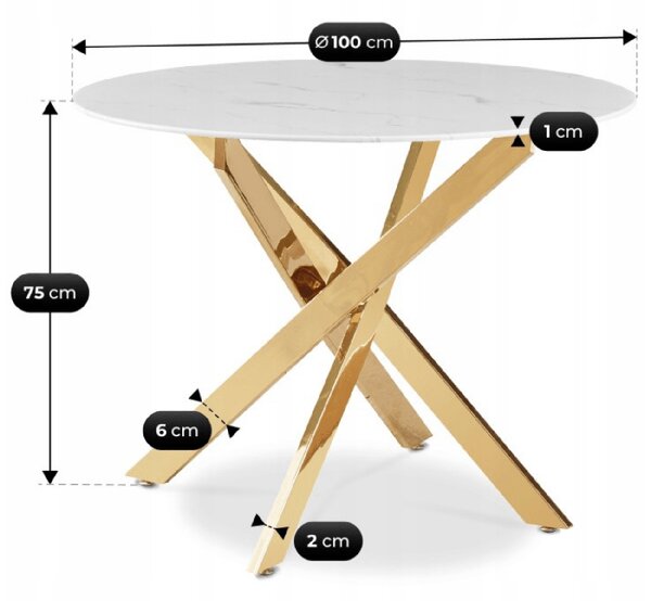 Zestaw Stół Okrągły BALI 100 cm Biały Marmur/Złoty i 4 Krzesła Tapicerowane LUCKY Zielone Glamour