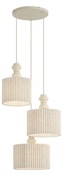 Lampa wisząca Japandi beżowa z lnianym abażurem 3-punktowa - Fedde