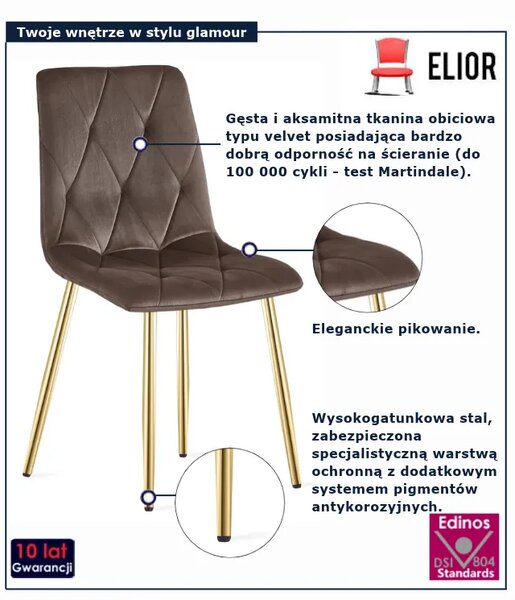 Ciemnobrązowe aksamitne krzesło glamour R0-Z47