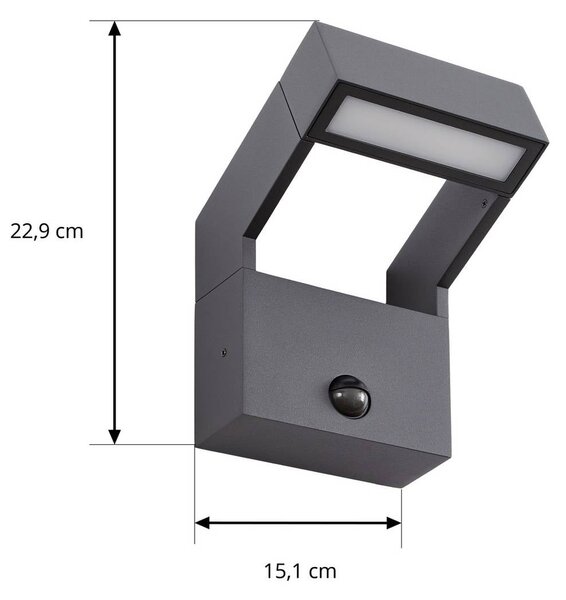Kinkiet zewnętrzny LED Arcchio Kovato, z czujnikiem, ciemnoszary, IP65 Kovato, aluminiowy / szary / cynkowy, metal, nowoczesny
