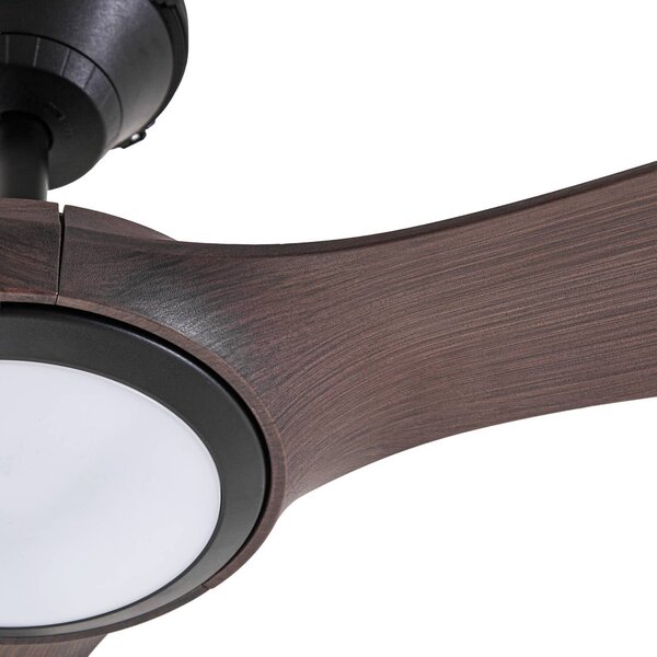 Wentylator sufitowy zewnętrzny LED Lucande Winrod, ciemne drewno, ściemniany Winrod Lucande, możliwość ściemniania, ciemne drewno, tworzywo sztuczne, nowoczesny
