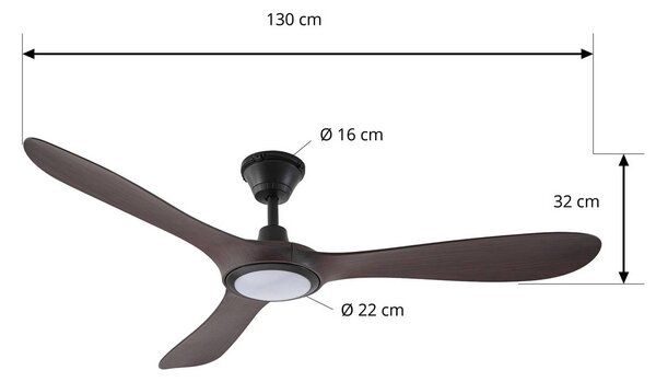 Wentylator sufitowy zewnętrzny LED Lucande Winrod, ciemne drewno, ściemniany Winrod Lucande, możliwość ściemniania, ciemne drewno, tworzywo sztuczne, nowoczesny
