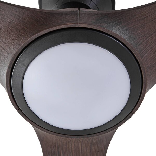 Wentylator sufitowy zewnętrzny LED Lucande Winrod, ciemne drewno, ściemniany Winrod Lucande, możliwość ściemniania, ciemne drewno, tworzywo sztuczne, nowoczesny