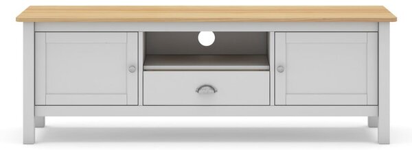Biało-naturalna szafka pod TV z drewna sosnowego 158x53 cm Misti – Marckeric