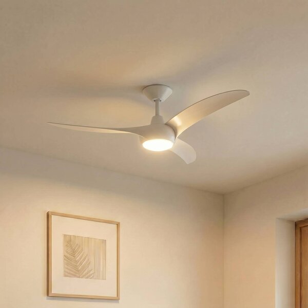 Wentylator sufitowy LED Lindby Briya, biały, Ø 116 cm, CCT Briya Lindby, możliwość ściemniania, biały / opal, salon / jadalnia, tworzywo sztuczne, nowoczesny