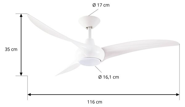 Wentylator sufitowy LED Lindby Briya, biały, Ø 116 cm, CCT Briya Lindby, możliwość ściemniania, biały / opal, salon / jadalnia, tworzywo sztuczne, nowoczesny