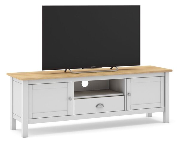 Biało-naturalna szafka pod TV z drewna sosnowego 158x53 cm Misti – Marckeric