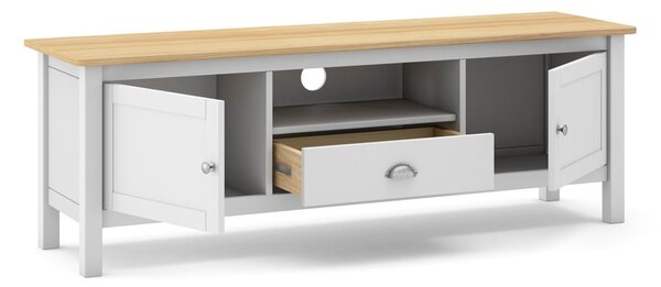Biało-naturalna szafka pod TV z drewna sosnowego 158x53 cm Misti – Marckeric