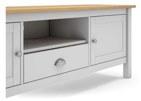 Biało-naturalna szafka pod TV z drewna sosnowego 158x53 cm Misti – Marckeric