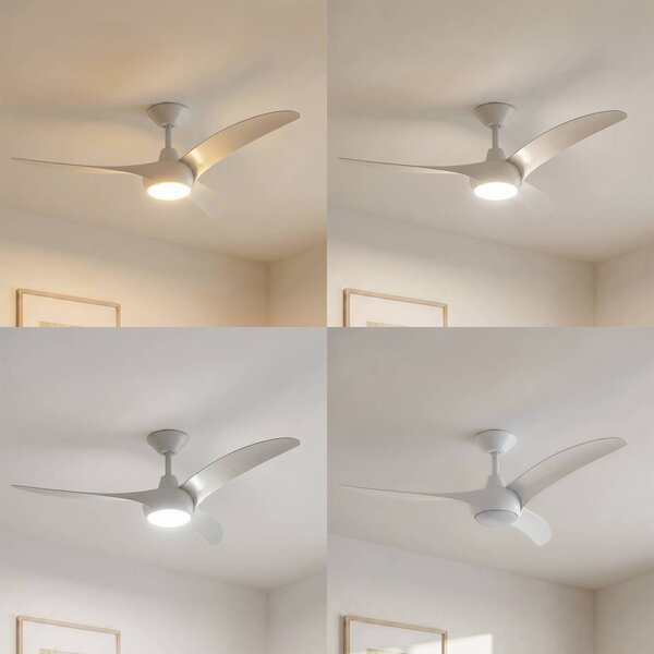 Wentylator sufitowy LED Lindby Briya, biały, Ø 116 cm, CCT Briya Lindby, możliwość ściemniania, biały / opal, salon / jadalnia, tworzywo sztuczne, nowoczesny