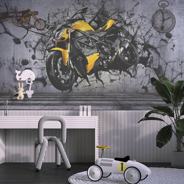 Fototapeta Żółty motocykl na ścianie, Fototapety design, Popularne Fototapety, u37780 - Tapeko.pl