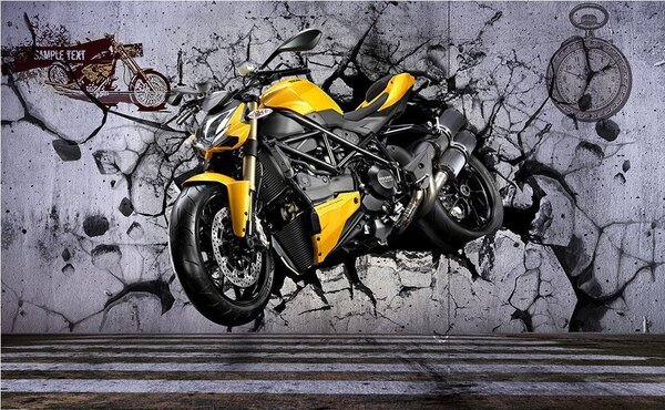 Fototapeta Żółty motocykl na ścianie, Fototapety design, Popularne Fototapety, u37780 - Tapeko.pl