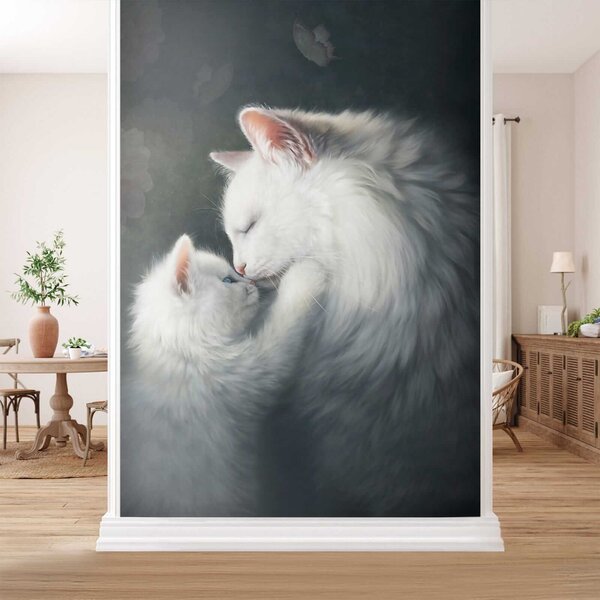 Fototapeta Kot i kociak całują się, Fototapety 3d, Popularne Fototapety, u38551 - Tapeko.pl