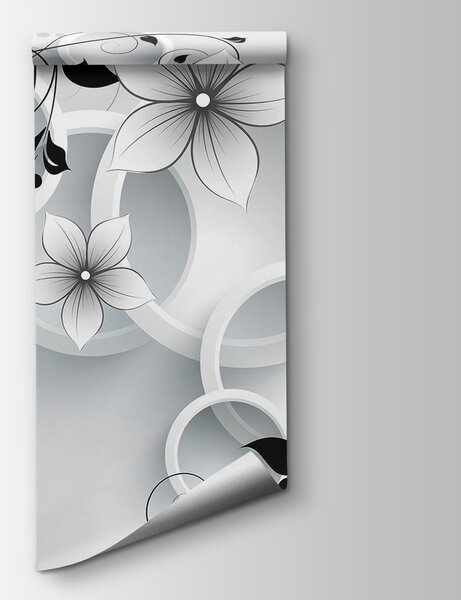 Fototapeta Tapeta z kwiatami i kółkami, Fototapety 3d z kwiatami, Popularne Fototapety, u37888 - Tapeko.pl