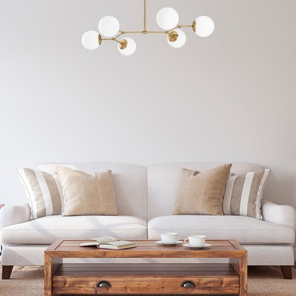 Biała/w kolorze mosiądzu lampa wisząca ze szklanym kloszem Damar – Opviq lights