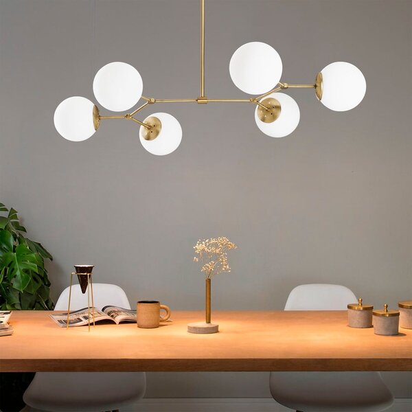 Biała/w kolorze mosiądzu lampa wisząca ze szklanym kloszem Damar – Opviq lights
