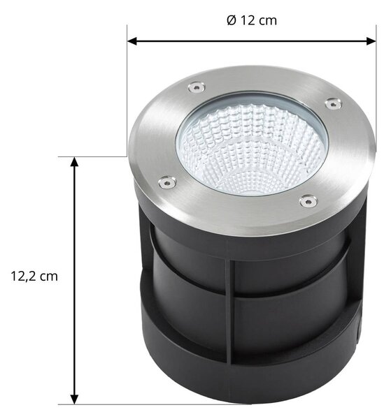 Arcchio – wpuszczany reflektor podłogowy LED Thentos, Ø 12 cm, kąt świecenia Thentos, aluminiowy / szary / cynkowy, stal szlachetna