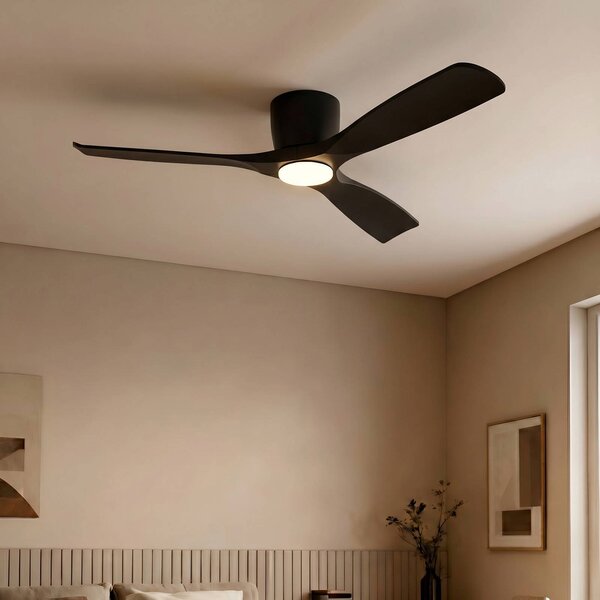 Inteligentny wentylator sufitowy LED Lucande Moneno, czarny, DC, Tuya Moneno Lucande, możliwość ściemniania, czarny, salon / jadalnia, metal, nowoczesny