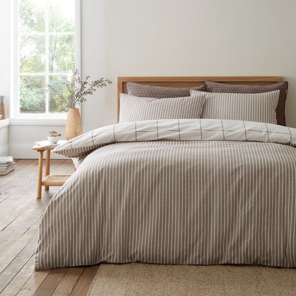 Kremowa/szarobrązowa flanelowa pościel dwuosobowa 200x200 cm Brushed Regal Check – Bianca