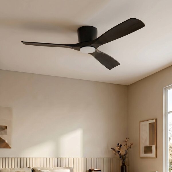 Inteligentny wentylator sufitowy LED Lucande Moneno, czarny, DC, Tuya Moneno Lucande, możliwość ściemniania, czarny, salon / jadalnia, metal, nowoczesny