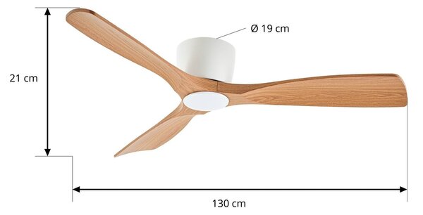 Wentylator sufitowy Lucande Smart LED Moneno, biały/drewniany, Tuya Moneno Lucande, możliwość ściemniania, jasne drewno, salon / jadalnia, metal, nowoczesny
