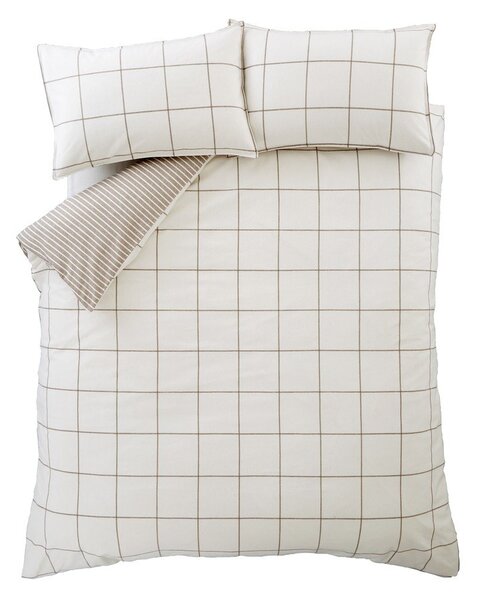 Kremowa/szarobrązowa flanelowa pościel dwuosobowa 200x200 cm Brushed Regal Check – Bianca