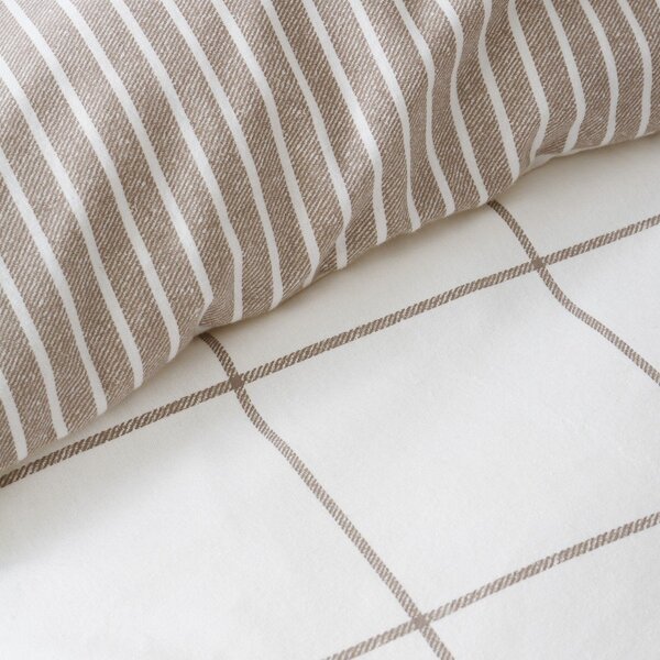 Kremowa/szarobrązowa flanelowa pościel dwuosobowa 200x200 cm Brushed Regal Check – Bianca