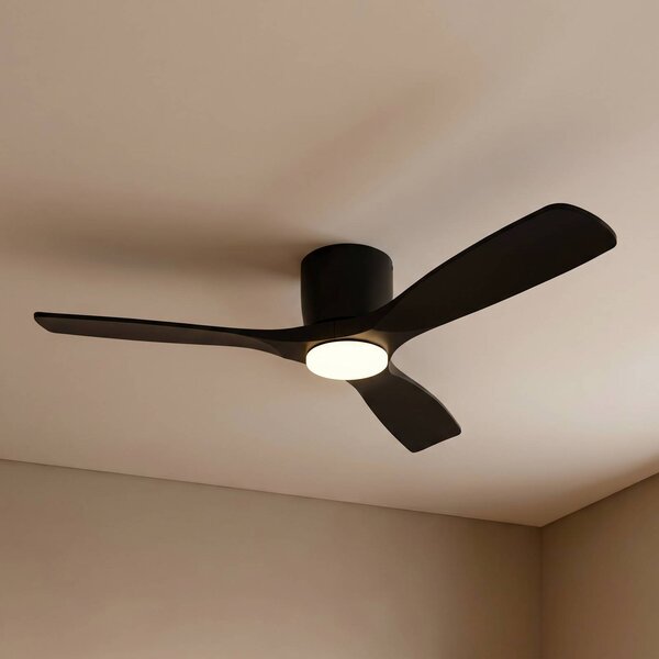 Inteligentny wentylator sufitowy LED Lucande Moneno, czarny, DC, Tuya Moneno Lucande, możliwość ściemniania, czarny, salon / jadalnia, metal, nowoczesny