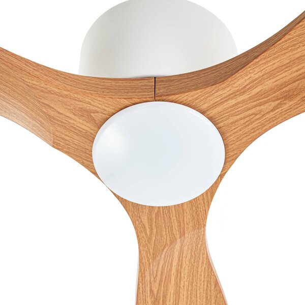 Wentylator sufitowy Lucande Smart LED Moneno, biały/drewniany, Tuya Moneno Lucande, możliwość ściemniania, jasne drewno, salon / jadalnia, metal, nowoczesny