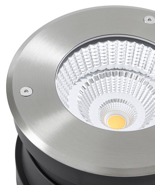 Arcchio LED – wpuszczany reflektor podłogowy Thentos, Ø 18 cm, 60°, nikiel, IP67 Thentos, aluminiowy / szary / cynkowy, stal szlachetna