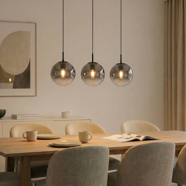 Lampa wisząca szklana Veloura Lucande, możliwość ściemniania, przezroczysty / transparentny, salon / jadalnia, szkło, design
