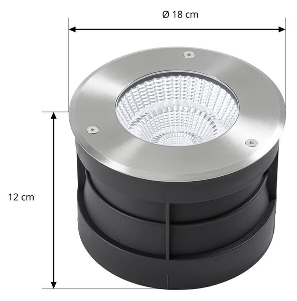 Arcchio LED – wpuszczany reflektor podłogowy Thentos, Ø 18 cm, 60°, nikiel, IP67 Thentos, aluminiowy / szary / cynkowy, stal szlachetna