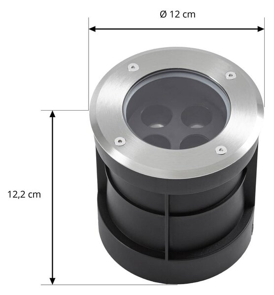 Arcchio LED – wpuszczany reflektor podłogowy Thentos, Ø 12 cm, kąt świecenia Thentos, aluminiowy / szary / cynkowy, stal szlachetna