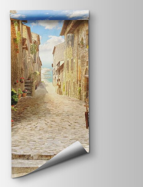 Fototapeta Kamienna ulica z kamiennymi budynkami i roślinami, Fototapety Architektura, Popularne Fototapety, u42397 - Tapeko.pl
