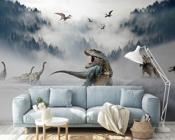 Fototapeta Grupa dinozaurów na śniegu, Fototapety z zwierzętami, Popularne Fototapety, u43363 - Tapeko.pl