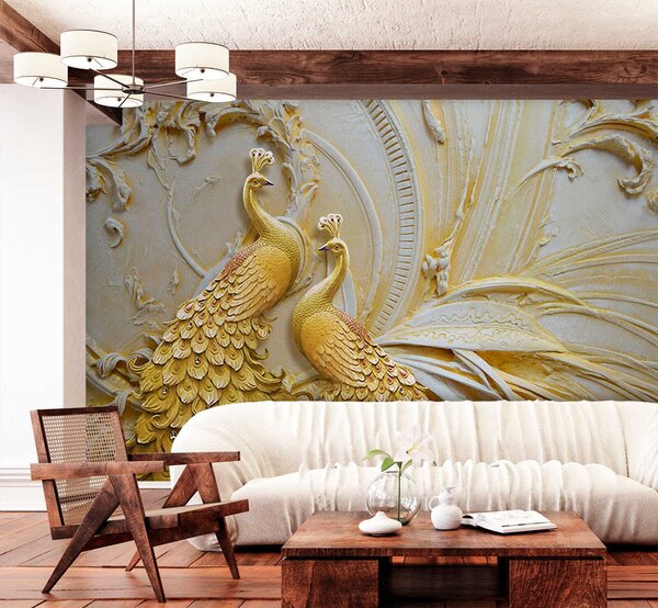 Fototapeta Eleganckie pawie w ozdobnym reliefie, Fototapety 3d, Popularne Fototapety, u45083 - Tapeko.pl