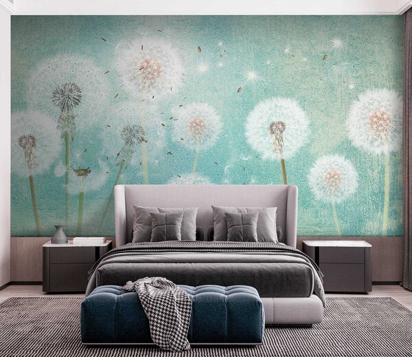 Fototapeta Grupa mniszków lekarskich w powietrzu, Fototapety design, Popularne Fototapety, u46357 - Tapeko.pl