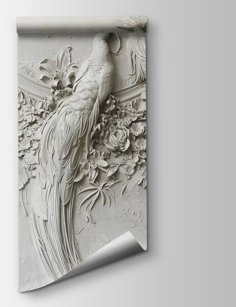 Fototapeta Biała ściana z kilkoma ptakami i kwiatami, Fototapety 3d, Popularne Fototapety, u46452 - Tapeko.pl