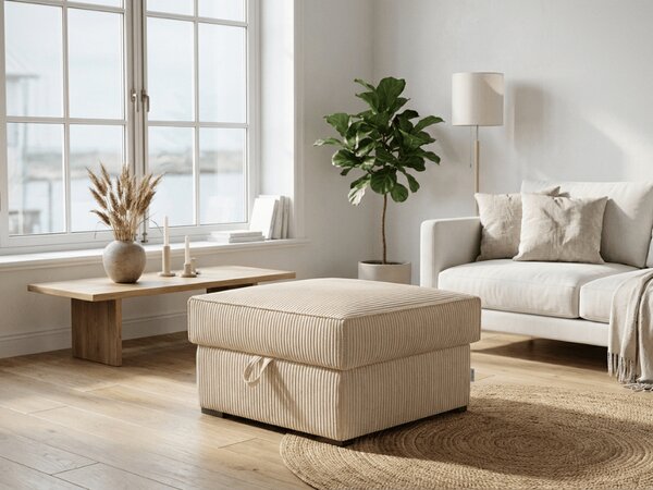 Kremowy taboret SMART COSARO z miejscem do przechowywania 65x65 cm