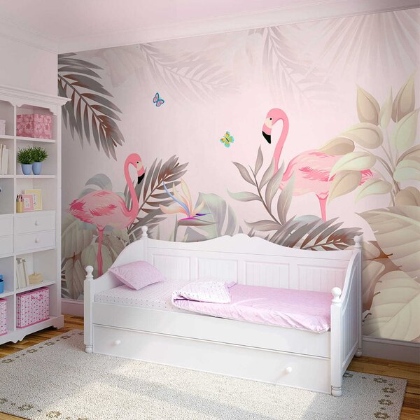 Fototapeta Różowe flamingi i kwiaty, Fototapety design, Popularne Fototapety, u46459 - Tapeko.pl