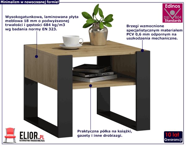 Stolik Kawowy Nowoczesny Dąb Artisan+Czarny S4-W75
