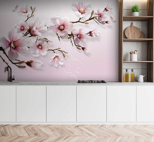 Fototapeta Delikatne kwiaty na różowym tle, Fototapety design, Popularne Fototapety, u47486 - Tapeko.pl