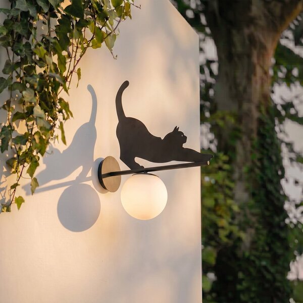 Zewnętrzna Lampa Lindby, Katti Cat, ściemnialny, czarny, balkon, metal, dworkowy | rustykalny