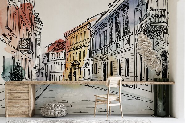 Fototapeta Rysunek ulicy z budynkami, Fototapety Architektura, Popularne Fototapety, u51062 - Tapeko.pl